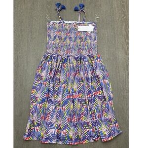 BCBGirls Size 16 Tropical Palm Print Smocked Sundress Tassel Tie Straps NWT